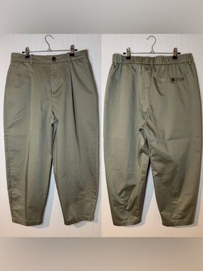Zara Green Khaki Chino Wide Barrel Cropped Leg Pants Large